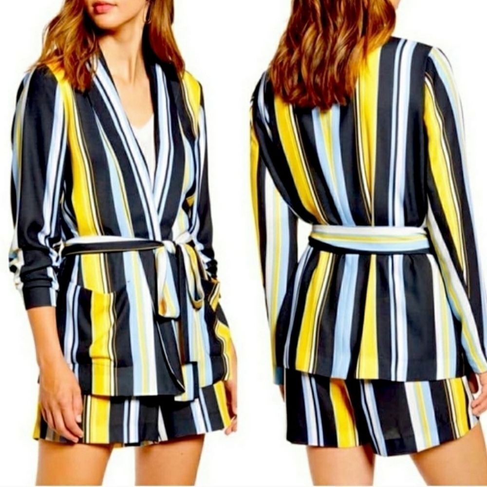 Halogen Lucinda Striped Belted Blazer Sz S
